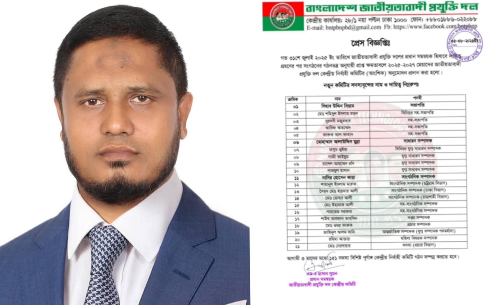 বাংলাদেশ জাতীয়তাবাদী প্রযুক্তি দল কেন্দ্রীয় কমিটির সিনিয়র সহসভাপতি শহিদুল ইসলাম রতন